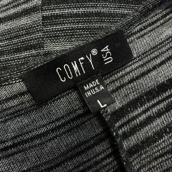 Comfy USA L Black Gray Striped Sleeveless Tank Dress Long Knit Tunic Asymmetric - Picture 7 of 8